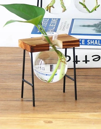 DONICA Ozdobna SZKLANA DREWNO Hydroponika UKORZENIACZ 1szt STOJAK BAMBUS - obrazek 4