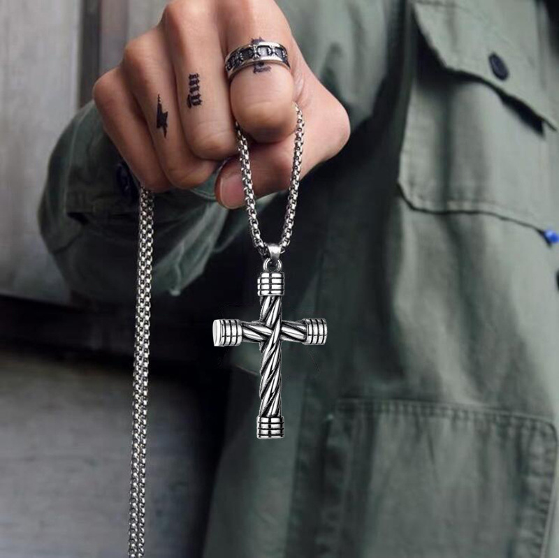 Naszyjnik srebrny stal łańcuszek krzyżyk 308 - obrazek 5