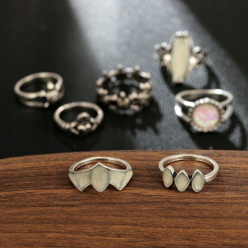 Srebrny zestaw pierścionków retro punk boho 73 - obrazek 8