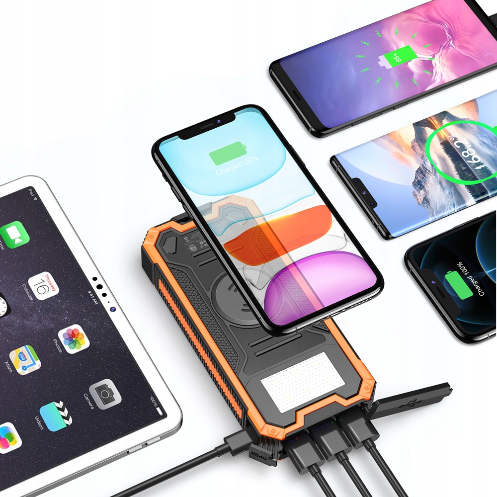 Powerbank solarny 4xusb 20000mah 20w indukcja ip65 - obrazek 2