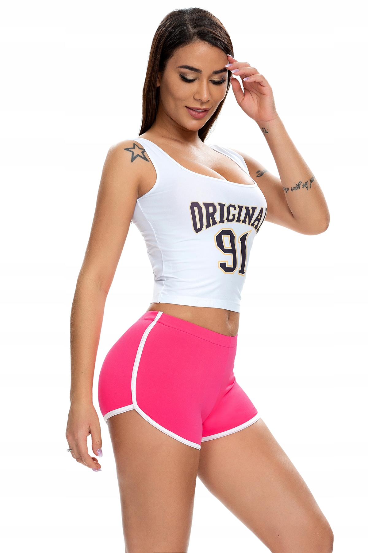 Szorty damskie sportowe wygodne spodenki różowe xl - obrazek 4