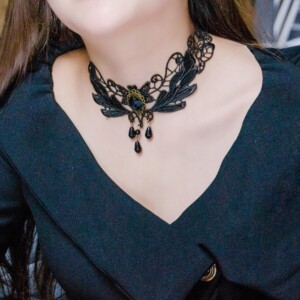 Choker koronkowy haft czarny naszyjnik gothic ch05 - miniatura 8