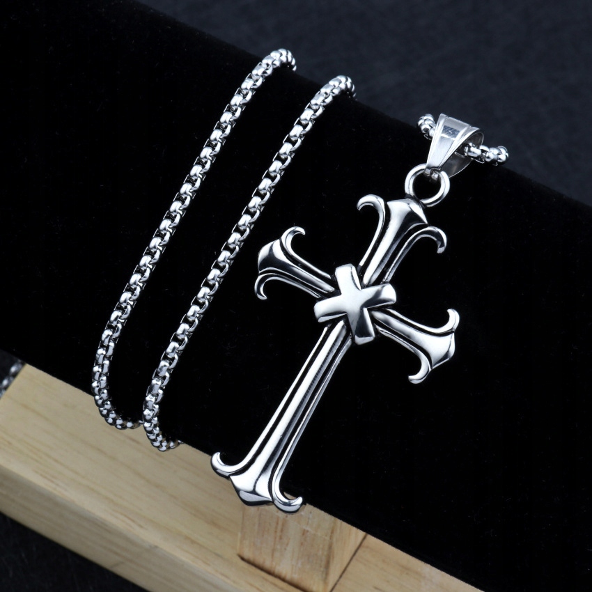 Naszyjnik srebrny stal łańcuszek krzyżyk x 319 - zdjęcie 10