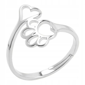 Srebrny damski pierścionek regulowany uniwersalny łapka serce prezent pies