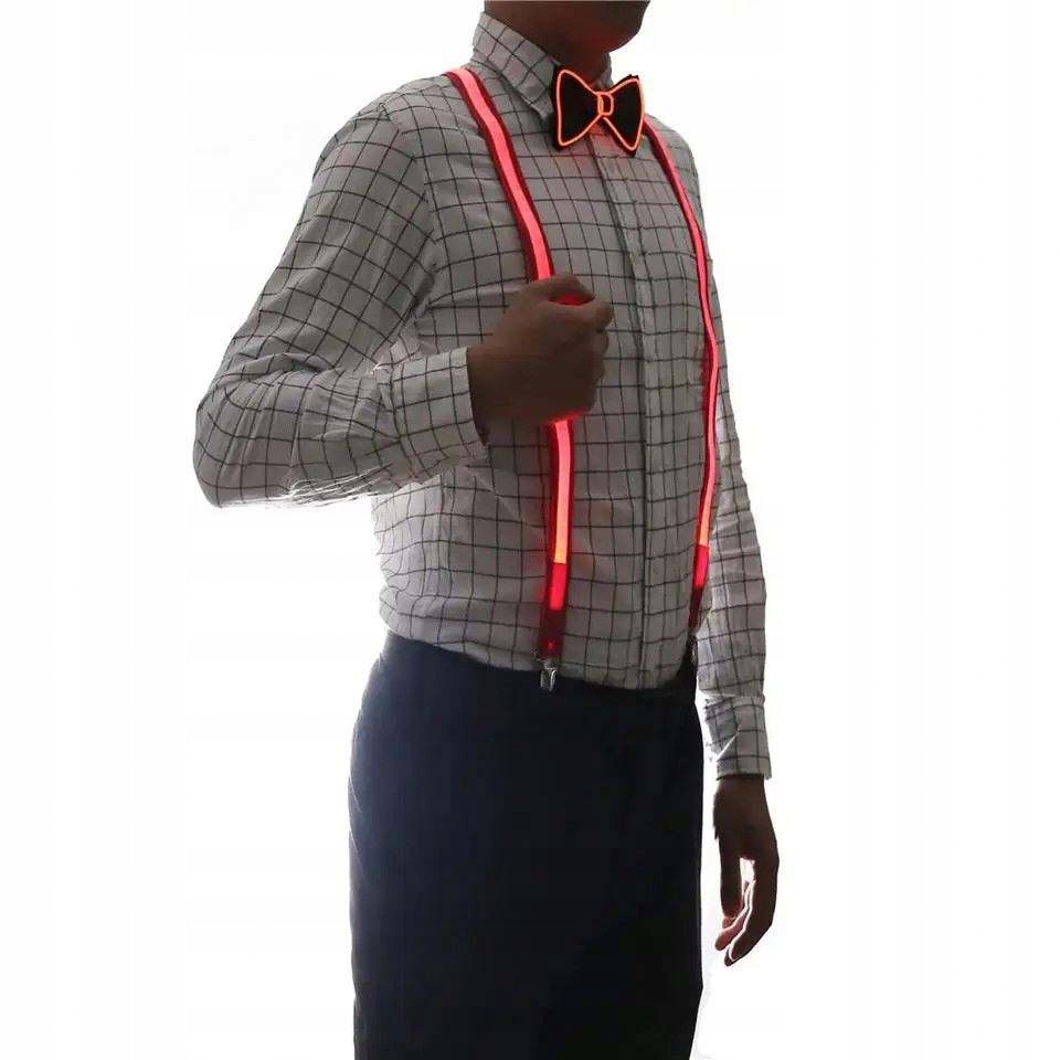 Zestaw szelki i mucha led świecący komplet imprezę sylwestra wesele green - zdjęcie 7