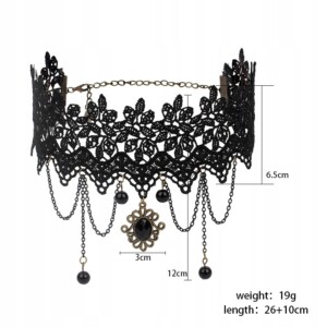 Choker koronkowy haft czarny naszyjnik gothic ch03 - miniatura 4