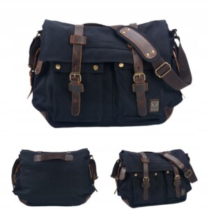 Duża torba męska listonoszka vintage retro miejska ekoskóra czarno brązowa - miniatura 2