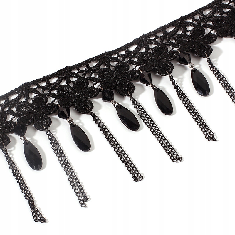 Choker koronkowy haft czarny naszyjnik gothic ch08 - obrazek 2