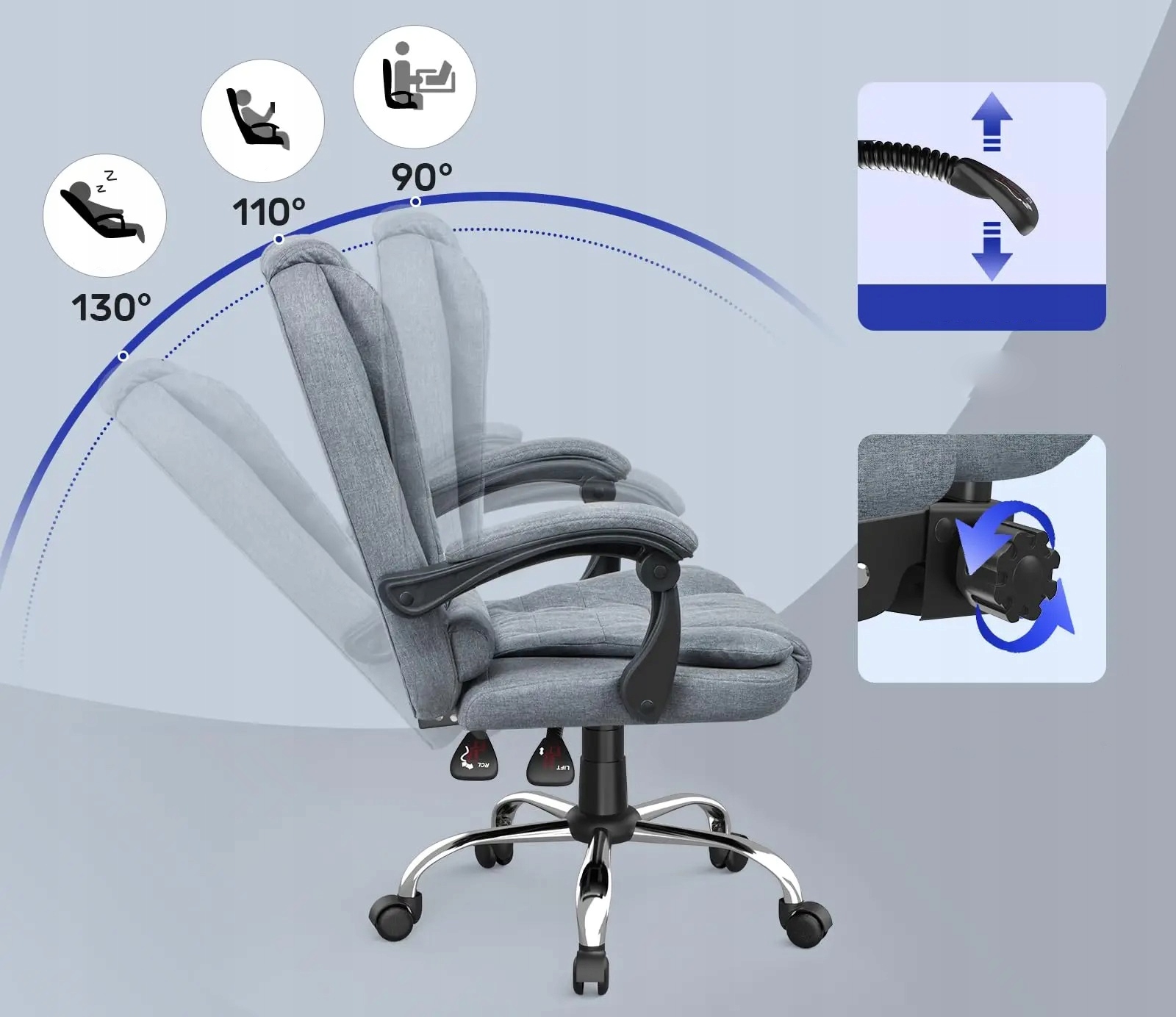 Fotel biurowy ergonomiczny obrotowy ekoskóra szary krzesło do gabinetu - obrazek 6