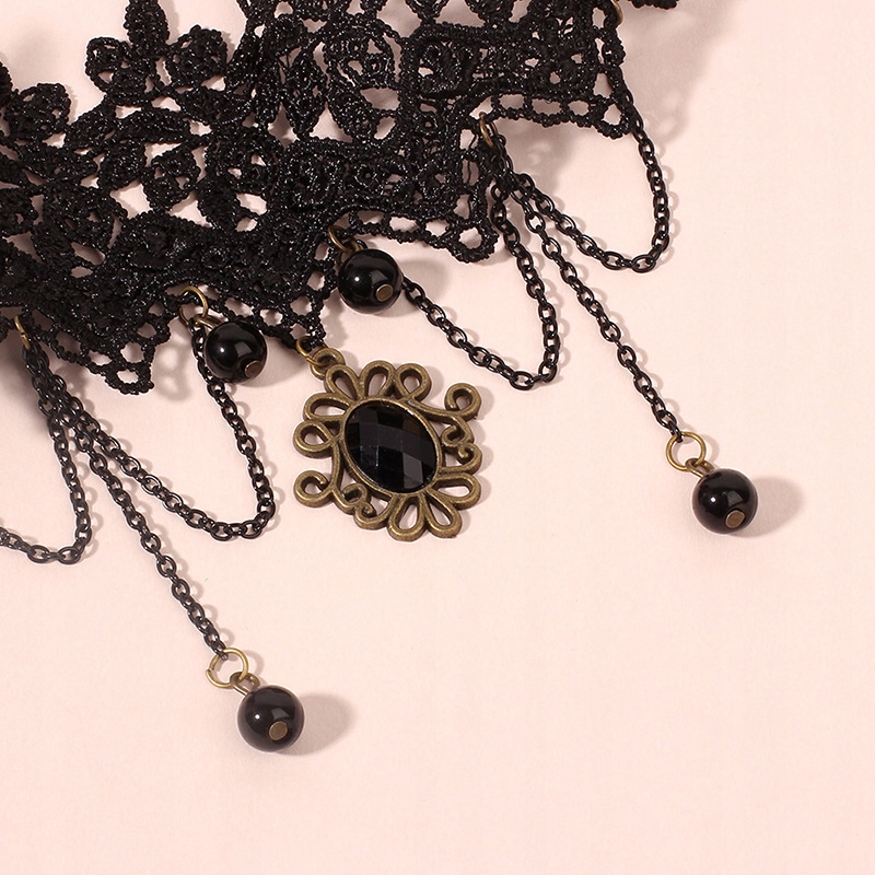 Choker koronkowy haft czarny naszyjnik gothic ch03 - obrazek 6