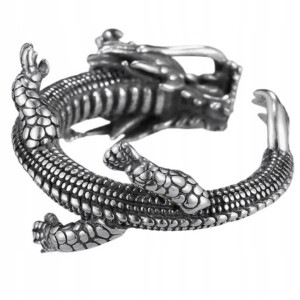 Pierścień obrączka sygnet smok regulowany vintage srebrny metalowy r.uni - miniatura 2