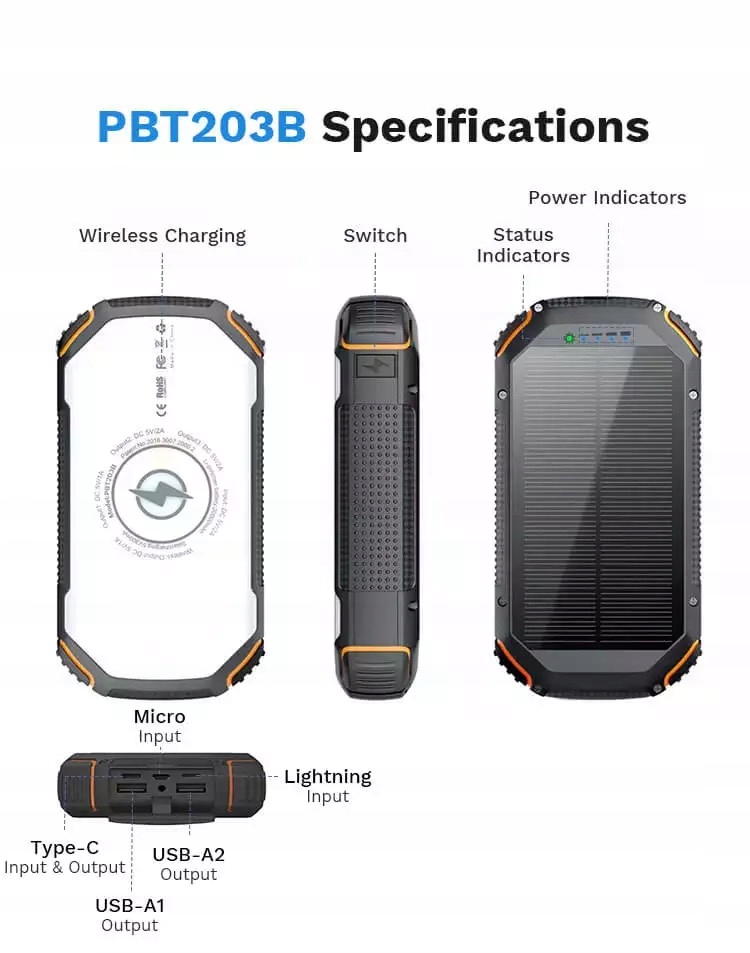 Power bank solarny 20000mah 22,5w panele słoneczne - obrazek 15
