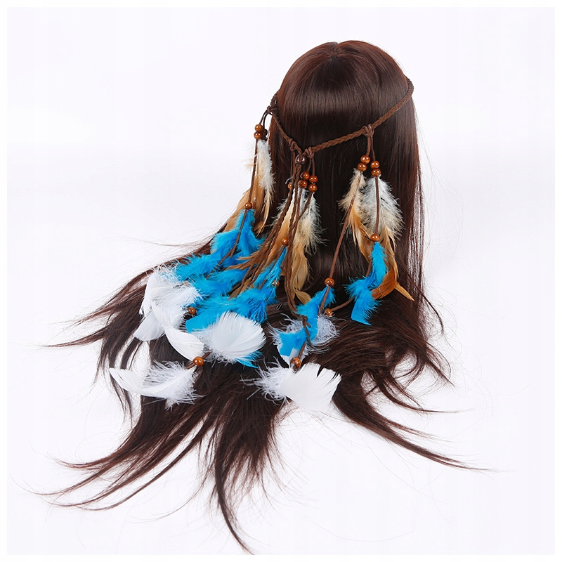 Pióropusz opaska do włosów indiański niebieski a11 - zdjęcie 2