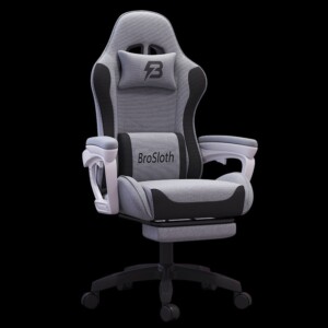 Fotel gamingowy ergonimiczny biurowy obrotowy z podnóżkiem szary do biura - miniatura 2