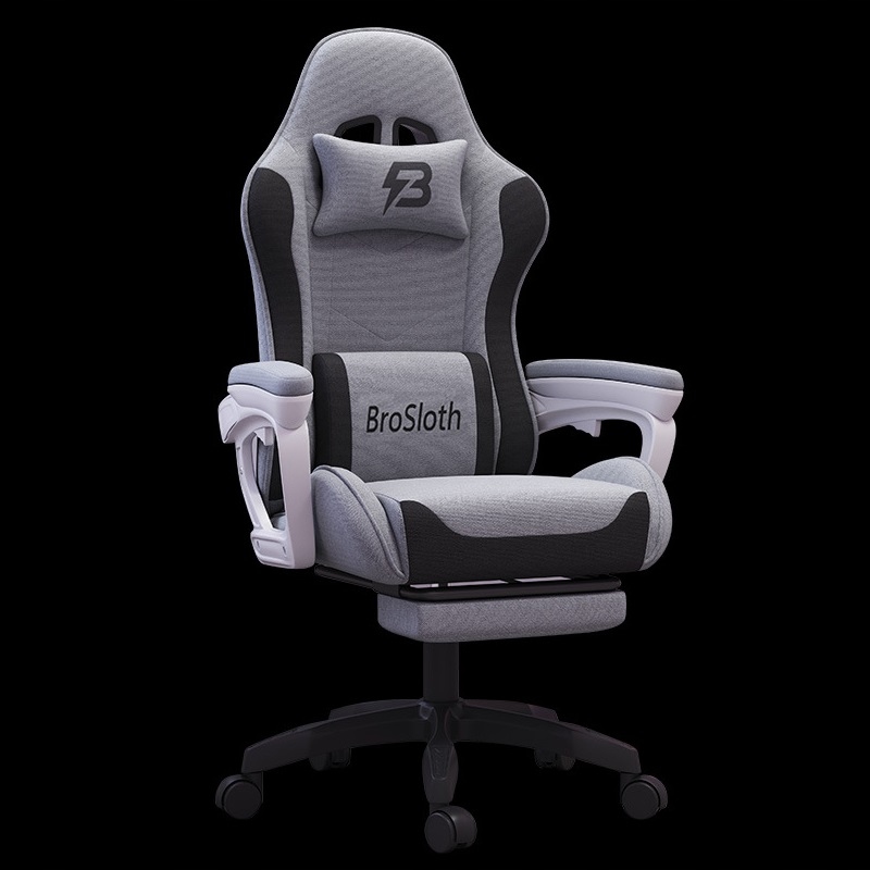 Fotel gamingowy ergonimiczny biurowy obrotowy z podnóżkiem szary do biura - obrazek 2