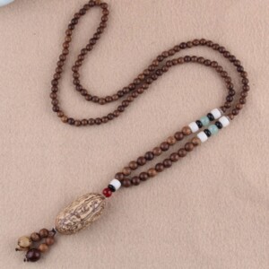 Naszyjnik drewniany nepal buddyjski mala amulet koraliki handmade tybet - miniatura 4