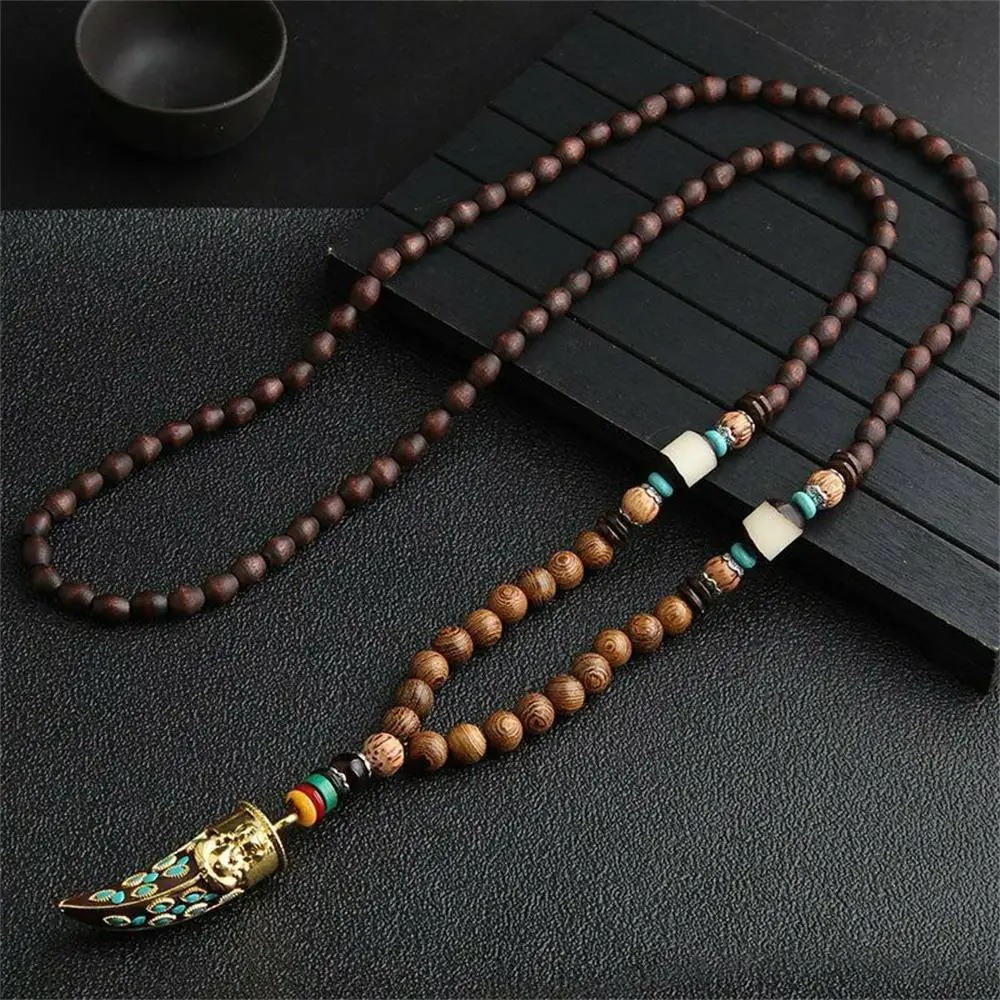 Naszyjnik drewniany nepal buddyjski mala amulet koraliki handmade tybet - obrazek 2