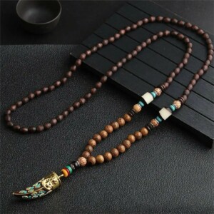 Naszyjnik drewniany nepal buddyjski mala amulet koraliki handmade tybet - miniatura 2