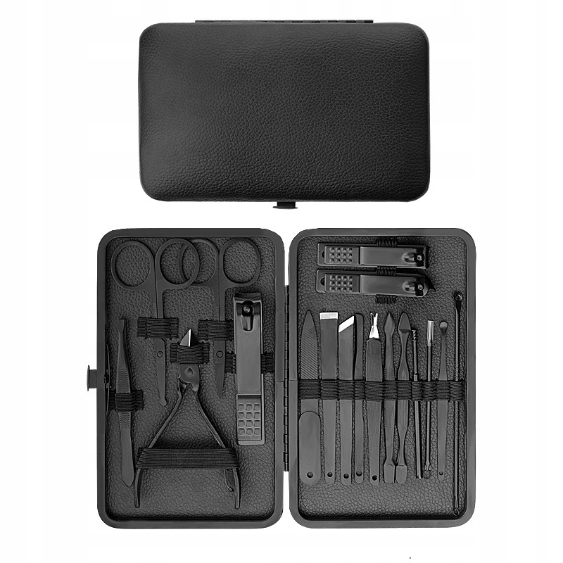 Zestaw do manicure pedicure twarzy podróżny 18 szt xxl czarny cążki etui - zdjęcie 3