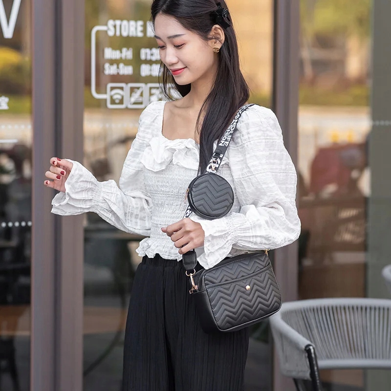 Torebka damska listonoszka czarna eko skóra zestaw 2szt chevron - obrazek 14