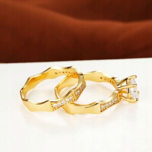 Złote obrączki para ślubne stal pozłacane r.17/19 - miniatura 5