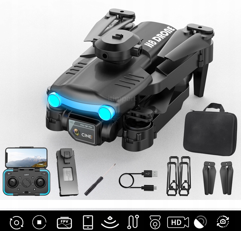 Dron z dwoma kamerami h8 pro gps 4k wifi 3 baterie 2km fpv etui na prezent - obrazek 2