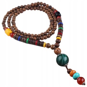 Naszyjnik drewniany nepal buddyjski mala amulet koraliki handmade tybet - miniatura 1