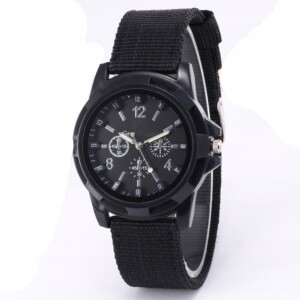 Zegarek męski elegancki wojskowy kwarcowy casual nylonowy pasek czarny