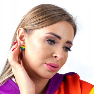Kolczyki do ucha tęczowe tęcza lgbt okrągłe stalowe 10mm - miniatura 3