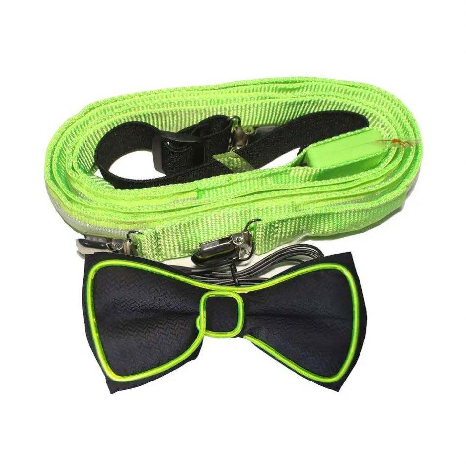 Zestaw szelki i mucha led świecący komplet imprezę sylwestra wesele green - zdjęcie 6