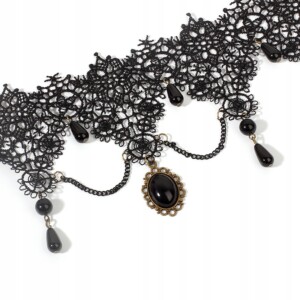 Choker koronkowy haft czarny naszyjnik gothic ch05 - miniatura 3