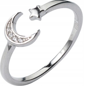 Srebrny damski pierścionek regulowany uniwersalny prezent księżyc gwiazda