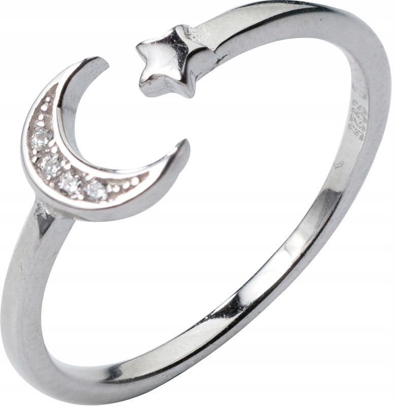 Srebrny damski pierścionek regulowany uniwersalny prezent księżyc gwiazda