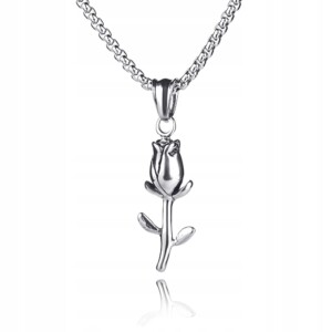 Naszyjnik srebrny stal łańcuszek róża kwiat 322 - miniatura 1