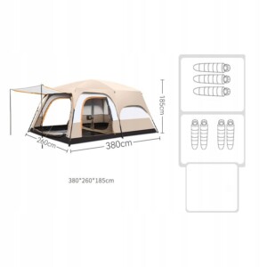 Namiot kempingowy rodzinny camping wodoodporny 7 osobowy 380x260x200 cm - miniatura 5