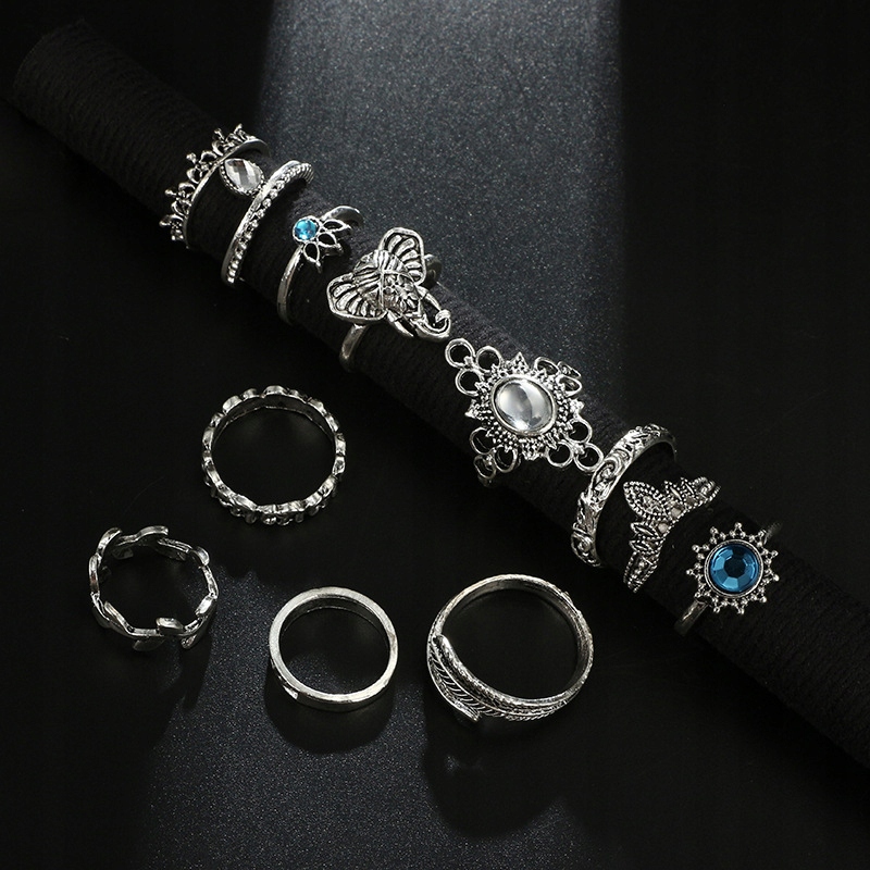 Srebrny zestaw pierścionków retro punk boho 72 - obrazek 6