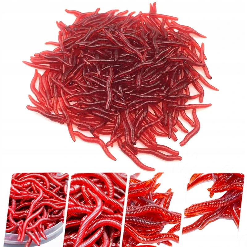 Sztuczne robaki czerwone dżdżownica dendrobena gnojak rosówki 3.5cm 100x - zdjęcie 6