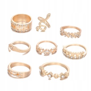 Złoty zestaw pierścionków retro punk boho 06 - miniatura 1