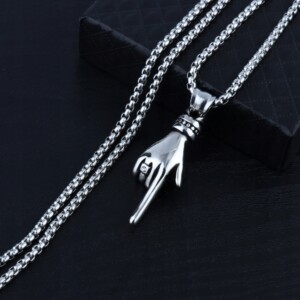 Naszyjnik srebrny stal łańcuszek dłoń palec 374 - miniatura 4