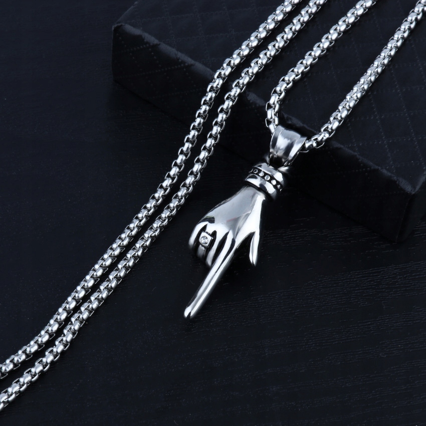 Naszyjnik srebrny stal łańcuszek dłoń palec 374 - obrazek 4