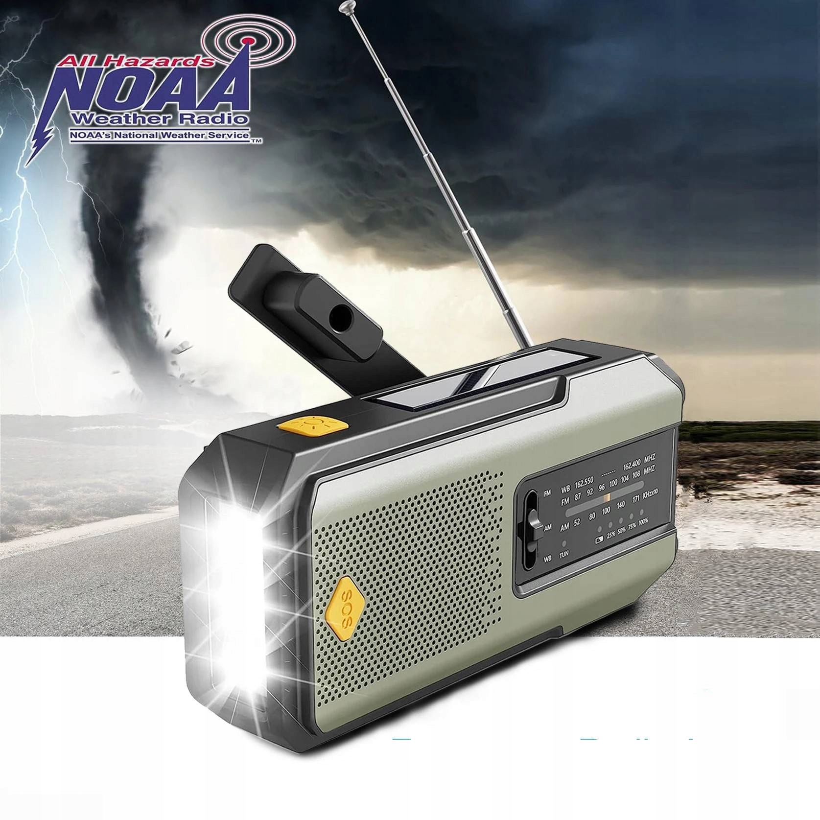 Radio awaryjne z korbką latarką dynamo usb solarne alarm sos turystyczne - zdjęcie 9