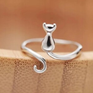 Srebrny damski pierścionek regulowany uniwersalny kotek ogon piękny modny - miniatura 3