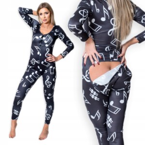 Piżama damska prezent na walentynki dla dziewczyny rozpinana czarna nuty l - miniatura 1