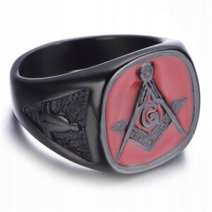 Pierścień sygnet obrączka czarno-czerwony g 403 - miniatura 2