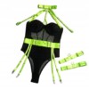 Seksowny komplet bielizny damskiej pasy choker stanik figi fluo zielony m - miniatura 4