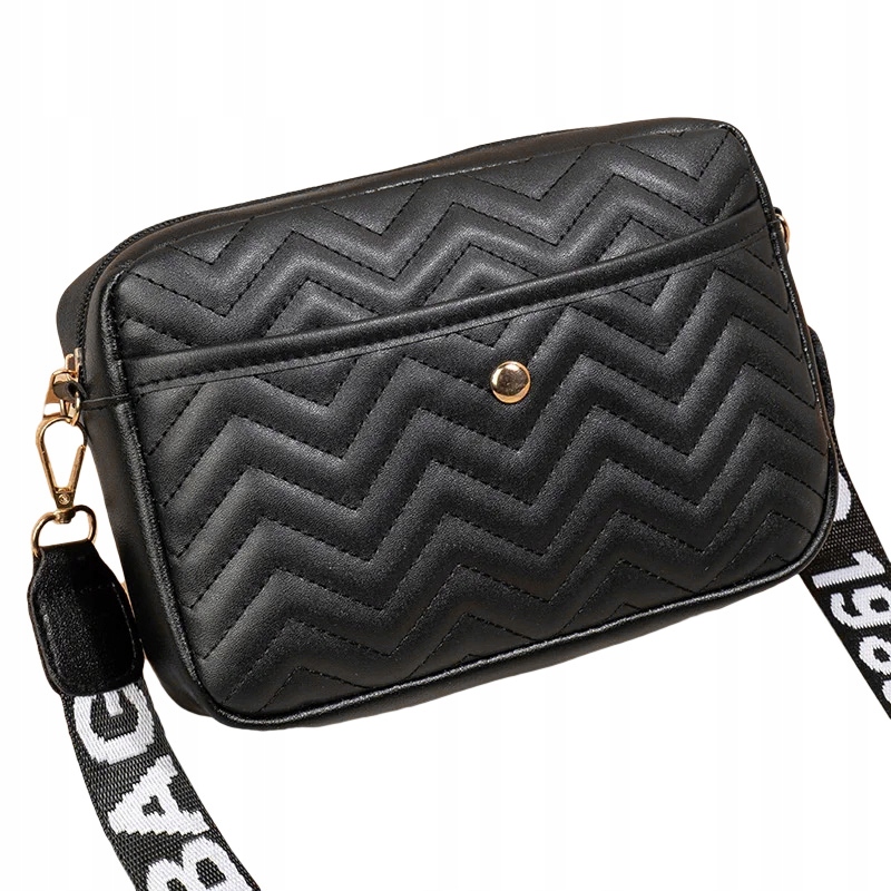 Torebka damska listonoszka czarna eko skóra zestaw 2szt chevron - obrazek 3