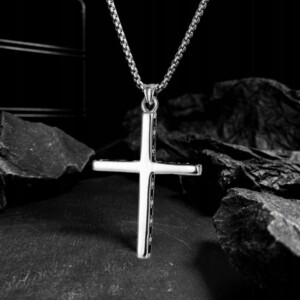 Naszyjnik srebrny łańcuszek stal krzyżyk 316l 340 - miniatura 4