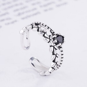 Srebrny damski pierścionek regulowany uniwersalny prezent czarna cyrkonia - miniatura 6