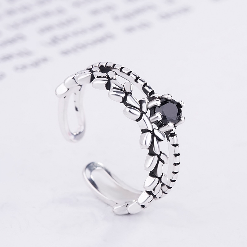 Srebrny damski pierścionek regulowany uniwersalny prezent czarna cyrkonia - obrazek 6