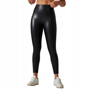 Legginsy modne wysoki stan modelujące ekoskóra elastyczne pushup czarne s - miniatura 5